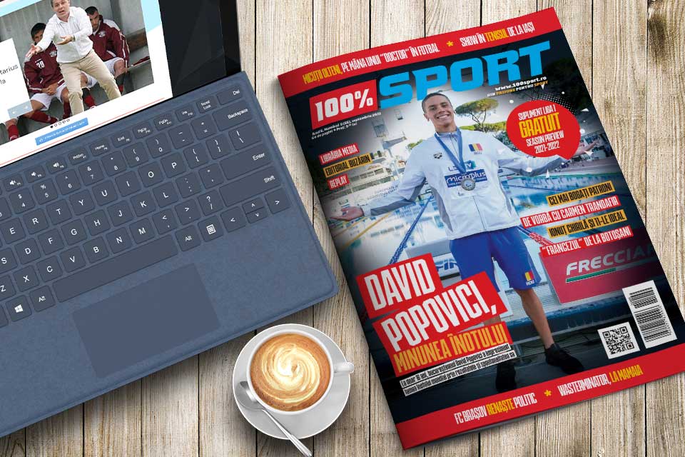 NUMĂRUL 56 (108) 100% SPORT ROMÂNIA ESTE PE PIAȚĂ CU UN SUPLIMENT LIGA I DE 50 DE PAGINI! DAVID POPOVICI, MINUNEA ÎNOTULUI ROMÂNESC!