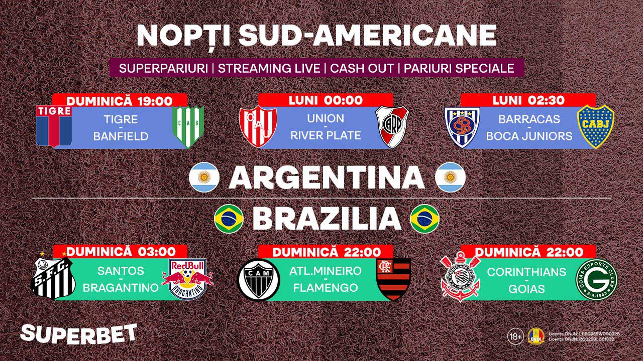 Trăieşte spectacolul nopţilor sud-americane! Vezi SuperOferta pentru meciurile de top din Brazilia şi Argentina